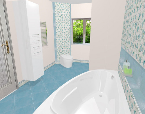Вариация интерьера в стиле «прованс»: бело-голубая ванная с цветочными мотивами