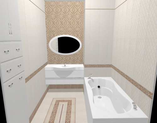 Восточный колорит в ванной: молочные стены с медовым орнаментом